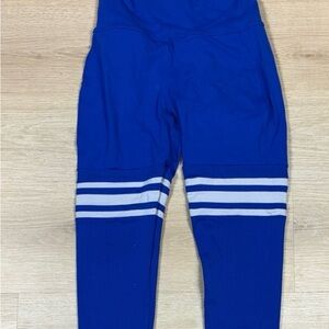Bombshell Sportswear Blue Leggings with White Stripes